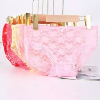 Сексуальные кружевные трусики для девочек, дышащее нижнее белье с вырезанным узлом-бабочкой, трусики средней высоты с открытой талией, однотонные женские треугольные трусики L розовый