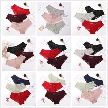 Сексуальные кружевные трусики, модное уютное нижнее белье, соблазнительные, довольно качественные хлопковые трусы с низкой талией, 3 шт. M