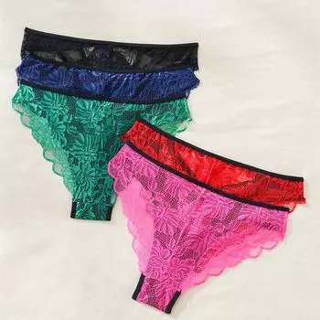 Сексуальные кружевные трусики со средней заниженной талией, удобные и дышащие соблазнительные трусики с ажурными вставками, разноцветные S