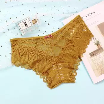 Сексуальные кружевные трусики средней талии, женское нижнее белье с бантом, трусики с перекрещивающимися бретельками и треугольными чашечками S чёрный