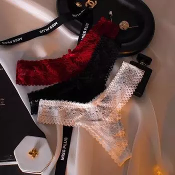 Сексуальные кружевные трусики-стринги женские полые банты дышащие горячие нижнее белье с низкой талией спортивные трусики персиковые ягодицы T S чёрный