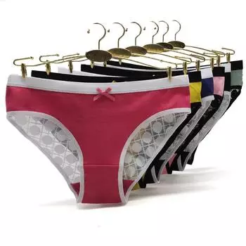 Сексуальные кружевные трусики, женское хлопковое нижнее белье, прозрачные трусы, трусы, нижнее белье, 6 шт./лот M