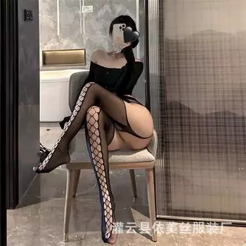 Сексуальные кружевные жаккардовые чулки женские подвязки сетчатые носки низ черные шелковые секс-чулки тонкие большого размера One size fits all [70-70kg]