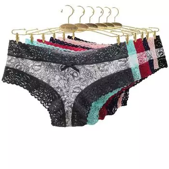 Сексуальные кружевные женские трусики, хлопковое нижнее белье, трусы с бантом для девочек, новые женские бикини, 6 шт./компл. M