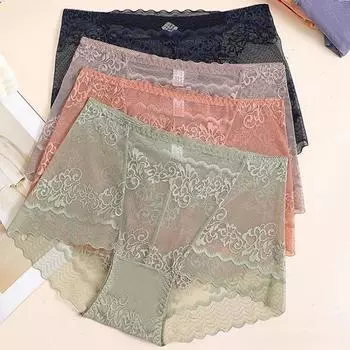 Сексуальные кружевные женские трусики с высокой талией, полые нижнее белье, бесшовные ультратонкие сетчатые дышащие брюки, нижнее белье, женское нижнее белье L чёрный