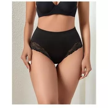 Сексуальные кружевные женские трусы с высокой талией, облегающее нижнее белье, дышащие, удобные, шелковистые, треугольные трусики S чёрный