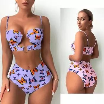 Сексуальные купальники бикини с принтом, женские купальники с пуш-ап, женский купальник, купальные костюмы, бикини с высокой талией, пляжный бассейн, купальщица S фиолетовый