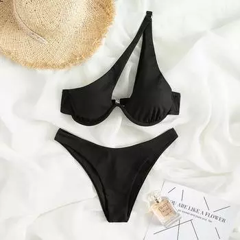 Сексуальные купальники бикини женские купальники на одно плечо купальные костюмы пуш-ап пляжный комплект бикини S красный