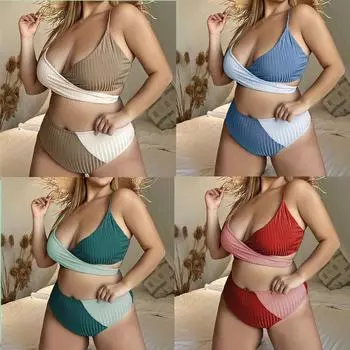 Сексуальные купальники, сексуальные бикини, лоскутный купальник, женский большой купальный костюм, комплекты бикини с принтом, однотонная пляжная одежда, чашка XXL XXXL XXXXL 0XL синий