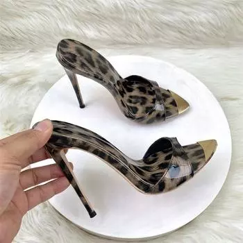 Сексуальные леопардовые кожаные туфли-слайды для женщин с открытым носком, туфли-лодочки с леопардовым принтом, сексуальные женские летние босоножки для вечеринок 33-45 33