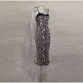 Сексуальные леопардовые женские макси-платья с бретельками, квадратным воротником, без рукавов, облегающее платье с разрезом и открытой спиной для вечеринки S леопардовый