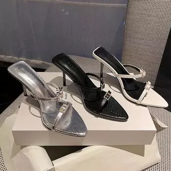 Сексуальные летние сандалии на высоком каблуке с острым носком и стразами, римские сандалии на шпильке, сандалии с открытым носком 35 чёрный