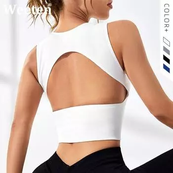 Сексуальные майки с открытой спиной для женщин, уличный стиль, безрукавка, трикотажный жилет, укороченный топ для йоги, спортзала L синий