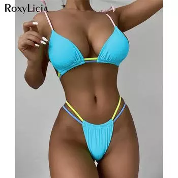 Сексуальные микро стринги неоновые бикини женский купальник женский купальник из двух частей комплект бикини с высоким вырезом купальный костюм купальный костюм для плавания S чёрный