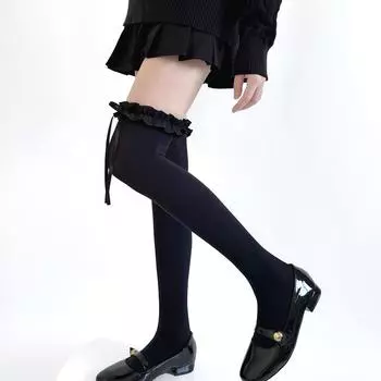 Сексуальные Милые Мягкие Чулки до Бедра Стиль JK Лолита для Девушки Длинные Носки Чулки Японский Стиль Кружево Бантик Гольфы до Колена One Size