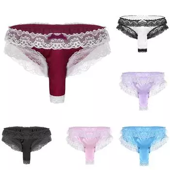 Сексуальные мужские кружевные трусы с открытой попкой, низкие стринги, нижнее белье, трусики XL