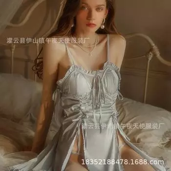 Сексуальные накладки на грудь, собираем ледяной шелк, ночная рубашка с подтяжками, летняя тонкая полая чистое желание, расщепляем вилку, флирт, пижамный комплект 1679 M