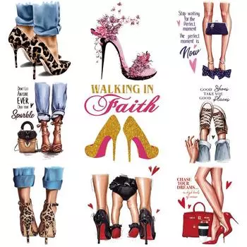 Сексуальные наклейки на высоком каблуке для футболки, железные нашивки, горячие переводы, моющиеся аксессуары уровня A, наклейки в полоску, нашивки, значки 22x22cm