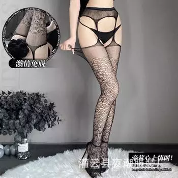 Сексуальные носки с подтяжками, черные шелковые носки с сетчатым принтом, чулки с длинными трубками, похоть для женщин, чистое желание, большие размеры, тонкие, горячие сетчатые носки W21 One Size (80-75kg)