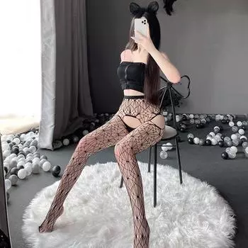 Сексуальные носки с подтяжками, черные шелковые сетчатые носки, длинные женские носки pure desire, большие размеры, тонкие, сетчатые носки W One Size (80-75kg)