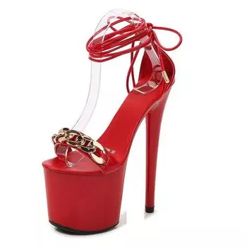 Сексуальные очень высокие сандалии на высоком каблуке-шпильке, женская летняя женская обувь, сандалии серии 1986 года, каблук 18 см, платформа 5 см, LFD 34 чёрный