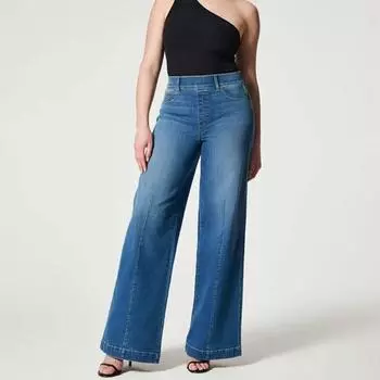 Сексуальные однотонные широкие джинсовые джинсы, женские офисные джинсы с высокой эластичной резинкой на талии, осенне-зимние повседневные брюки с карманами 30095 S тёмно-синий