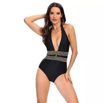 Сексуальные однотонные женские купальники, цельная пляжная одежда S чёрный