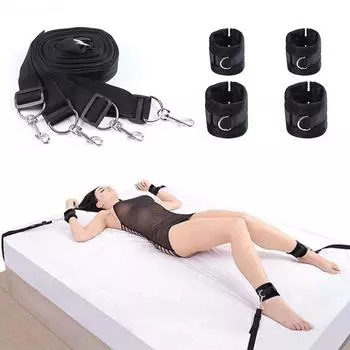 Сексуальные ограничения для бондажа, БДСМ-кровать, секс-игрушки, регулируемые наручники, манжеты на запястье, лодыжке, ограничения, эротические игры для пар, комплект снаряжения A