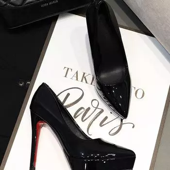 Сексуальные остроносые темпераментные туфли на высоком каблуке, водонепроницаемые, для стола, тонкий каблук, для ночного клуба, лакированная кожа, модные одинарные туфли для женщин, весна и осень, 12 см 34