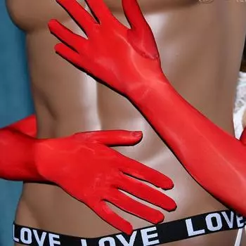 Сексуальные перчатки прозрачные ультратонкие гладкие масляные блестящие длинные перчатки варежки перчатки для вечеринок и клуба унисекс One size красный