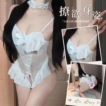 Сексуальные пижамы, высококачественные кружевные пижамы больших размеров с подвязками, комбинезоны из ледяного шелка, пары, забавное нижнее белье average size (80-60kg)