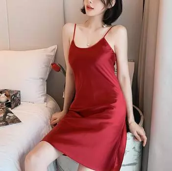 Сексуальные пижамы, женские шелковые ночные рубашки на подтяжках, женская весенне-летняя тонкая бретелька из ледяного шелка, можно носить на дому, можно носить на улице L