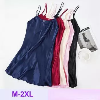 Сексуальные пижамы, женские шелковые ночные рубашки на подтяжках, женские весенне-летние атласные ночные платья из ледяного шелка с тонкой бретелькой на шее M