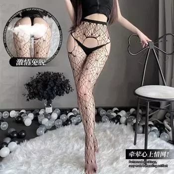 Сексуальные подтяжки, встроенные носки, черные шелковые сетчатые носки, чулки, чулки женские, чистое желание, большой размер, тонкие, горячие сетчатые носки W03 (80-75 kilograms)