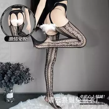 Сексуальные подтяжки, встроенные носки, черные шелковые сетчатые носки, чулки, чулки женские, чистое желание, большой размер, тонкие, горячие сетчатые носки W24 One Size (80-75kg)