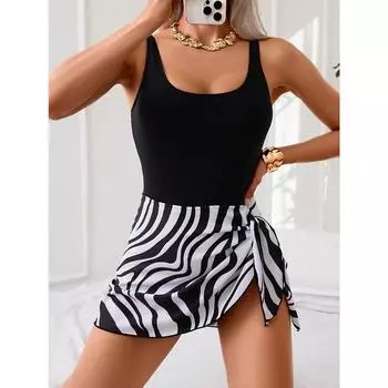 Сексуальные полосатые плиссированные бикини, цельный купальник для женщин, купальники больших размеров, пляжная одежда, платье, новый летний купальный костюм S чёрный