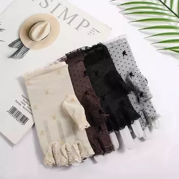 Сексуальные полые женские сетчатые перчатки с узором в виде головы кролика, кружевные перчатки для вождения, варежки без пальцев чёрный