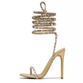 Сексуальные римские сандалии женские со стразами на ремешке полые тонкие высокие каблуки женские туфли для ночного клуба вечеринки 35