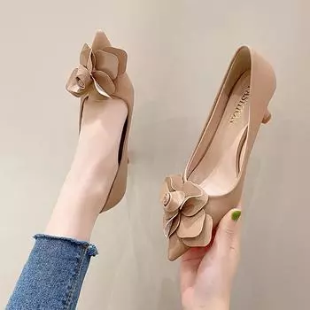 Сексуальные роскошные женские туфли-лодочки с бантом 2024Новая мода остроносые женские туфли с цветочным принтом нарядные туфли женские на высоком каблуке 35 бежевый