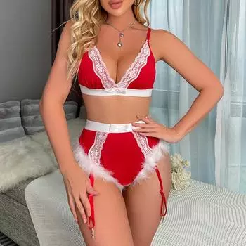 Сексуальные рождественские расколы COS, трехточечные висячие носки и забавный комплект нижнего белья L красный