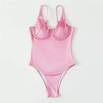 Сексуальные розовые пуш-ап женские купальники цельный купальник женский 2025 боди на косточках купальники с высоким вырезом купальный костюм одежда S розовый