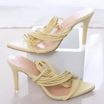 Сексуальные сандалии-гладиаторы для женщин 2024 года, летние туфли-лодочки на высоком каблуке с квадратным носком и обхватом щиколотки, размер 36-43, Chaussure Femme 36 чёрный