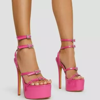 Сексуальные сандалии на платформе со стразами и пуговицами высотой 16 см с толстой подошвой для женщин - доступны большие размеры 42 чёрный