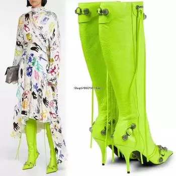 Сексуальные сапоги до колена 2024 зимние сапоги фирменный дизайн супер высокие тонкие каблуки женские с заклепками ретро модные сапоги до колена женская обувь CN34