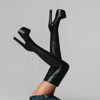 Сексуальные сапоги на очень высоком каблуке выше колена, женские сапоги на толстой платформе, женские лакированные туфли для вечеринок в ночном клубе 46 35