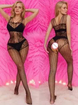 Сексуальные сетчатые чулки для всего тела, сетчатые эротические обтягивающие костюмы для нижнего белья, самые сексуальные боди, прозрачный соблазнительный полый комбинезон L