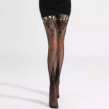 Сексуальные сетчатые чулки, тонкие женские ажурные чулки, нейлоновые колготки, готические сетчатые колготки в стиле Лолиты с бабочкой Y2k One Size чёрный