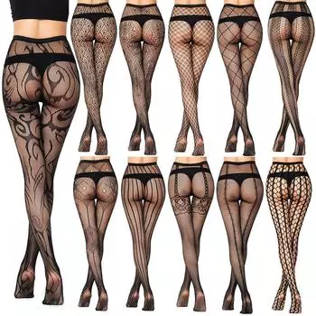 Сексуальные сетчатые колготки, женские сетчатые чулки в стиле Лолиты Y2k, колготки с узором в стиле готики, колготки в полоску с вырезом в форме сердца, звезд и цветов One Size
