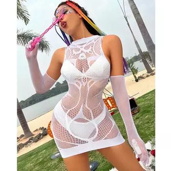 Сексуальные сетчатые прозрачные бикини-накидки, вязаные крючком купальники, женские купальные костюмы, летнее прозрачное сексуальное нижнее белье, пляжное мини-платье, клубная одежда XXS