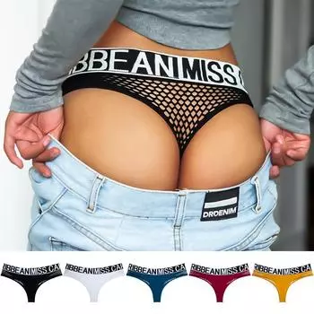 Сексуальные сетчатые стринги, модные полые трусы с надписью, антибактериальные дышащие трусики, женское нижнее белье